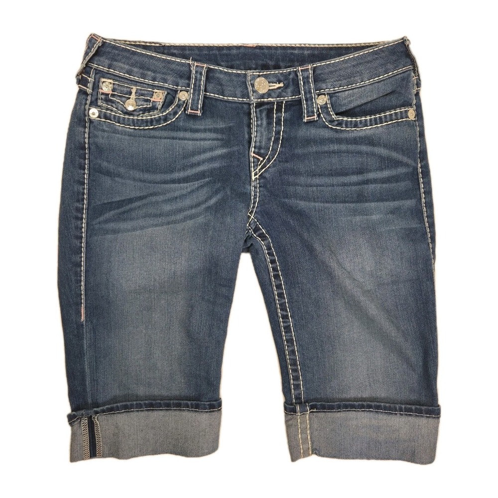 True Religion Jorts Womens Sz 29 Knee Length Low-Rise Jean Shorts 32×13.5